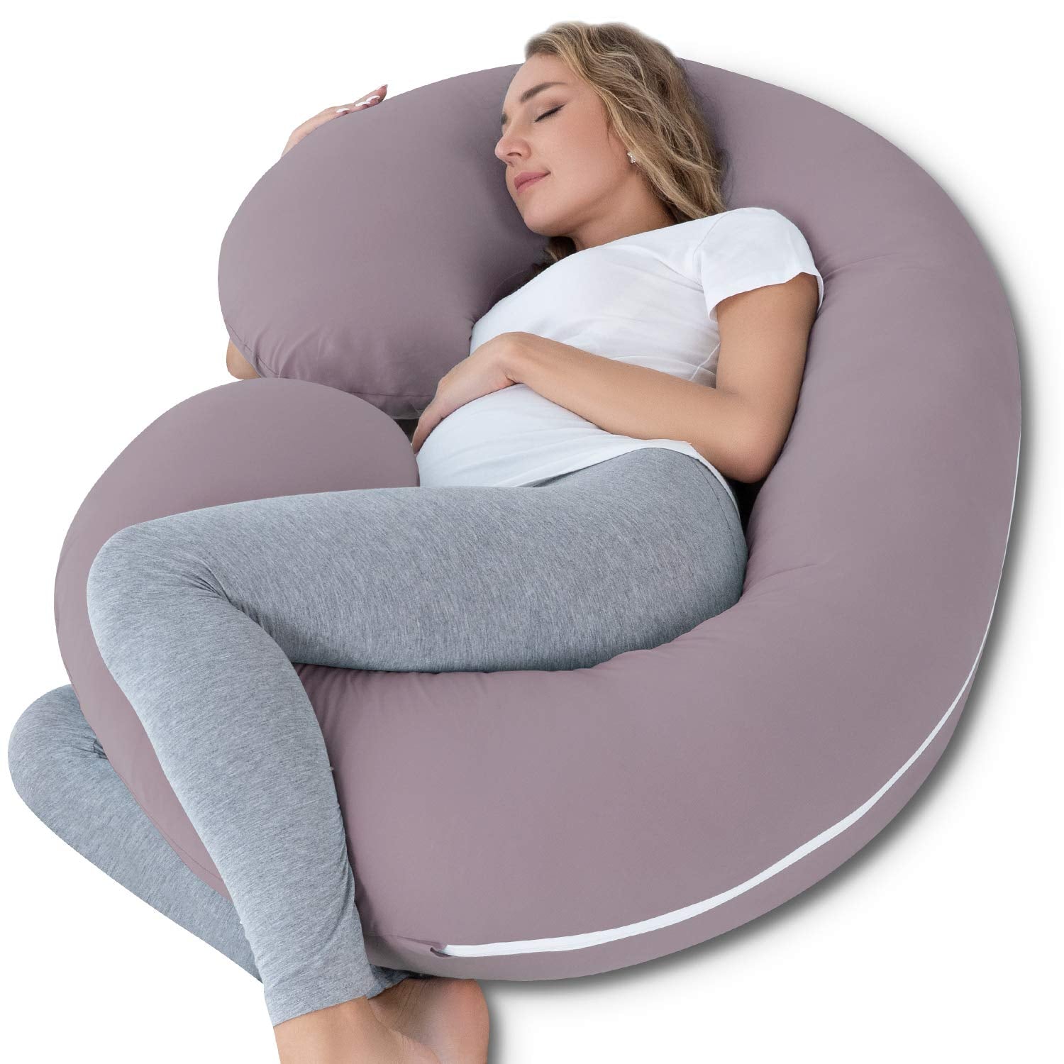Pregnancy Pillow,Maternity Body Pillow with Velvet Cover,C Shaped Body Pillow for Sleeping (Grey)