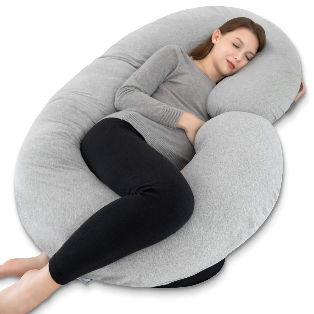 Pregnancy Pillow,Maternity Body Pillow with Velvet Cover,C Shaped Body Pillow for Sleeping (Grey)