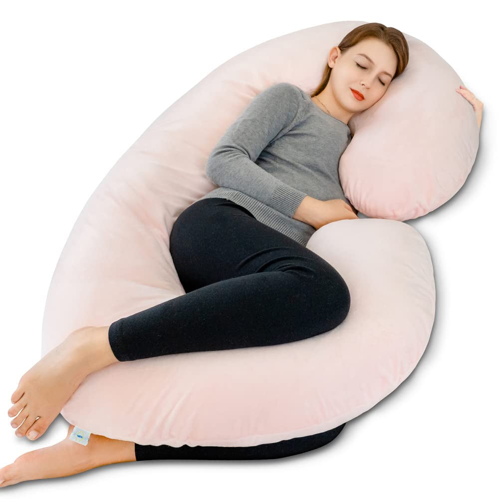 Pregnancy Pillow,Maternity Body Pillow with Velvet Cover,C Shaped Body Pillow for Sleeping (Grey)