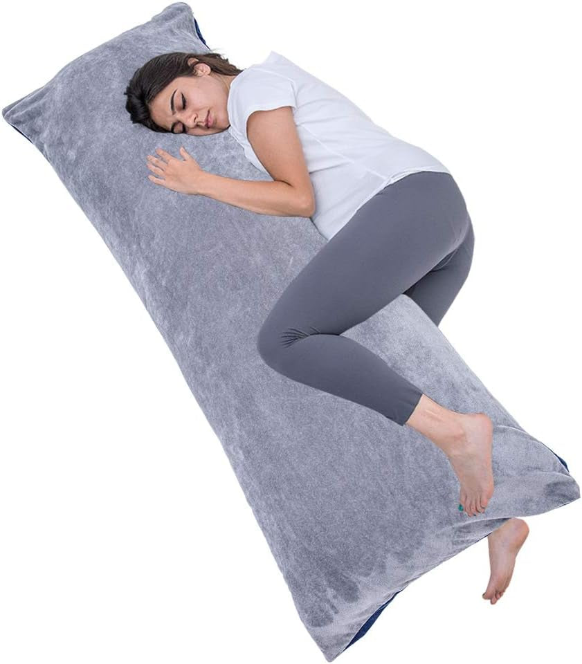 Full Size Body Pillow, Large Bed Sleeping Pillow for Side Sleeper, Long Pillow Insert with Breathable Velour Cover, 20X54 Inches (Grey)