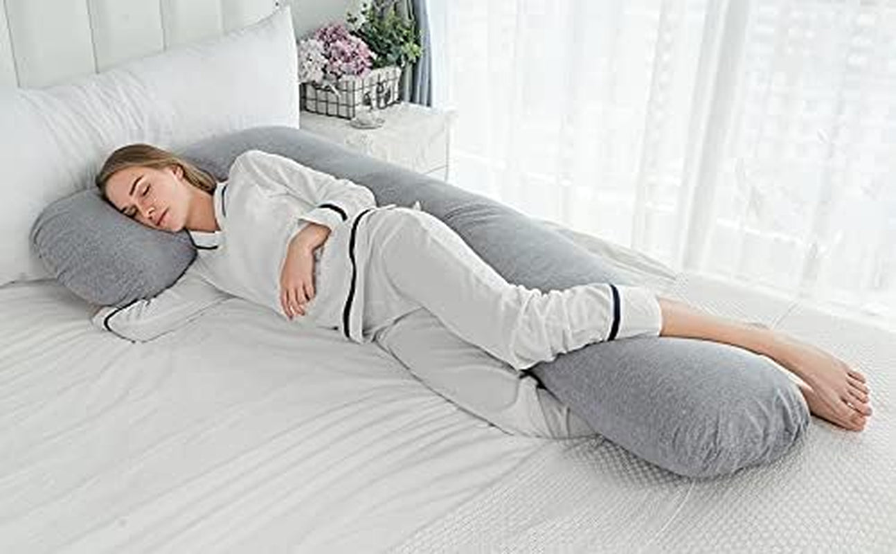 Body Pregnancy Pillow with Jersey Cover, L Shaped Full Body Pillow for Pregnant Women and Side Sleeping, Gray