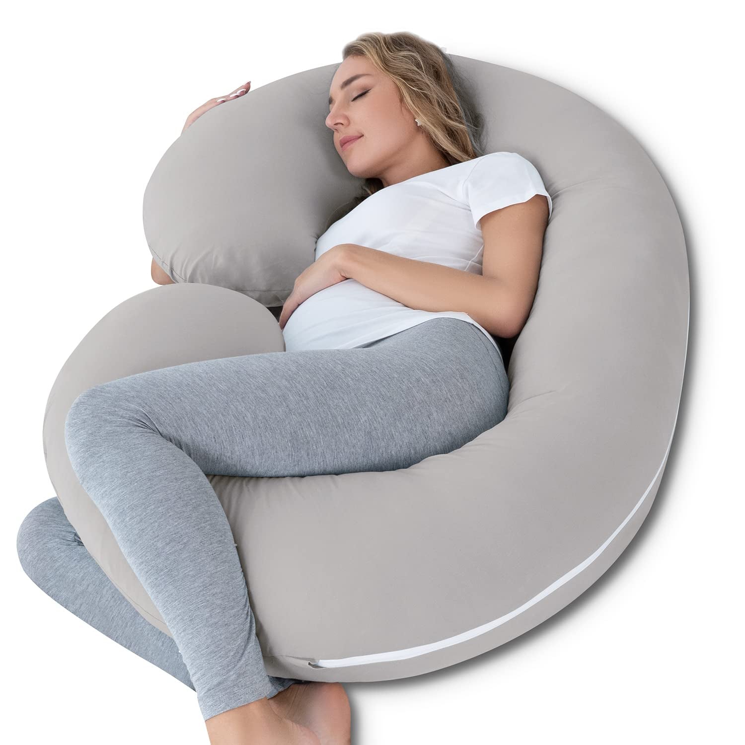 Pregnancy Pillow,Maternity Body Pillow with Velvet Cover,C Shaped Body Pillow for Sleeping (Grey)